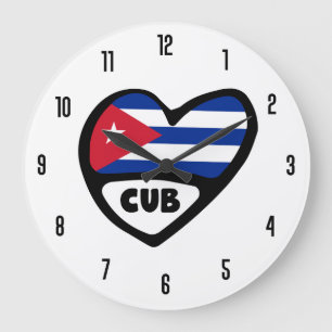 Cuba Country Code CUB Flag Heart Large Clock