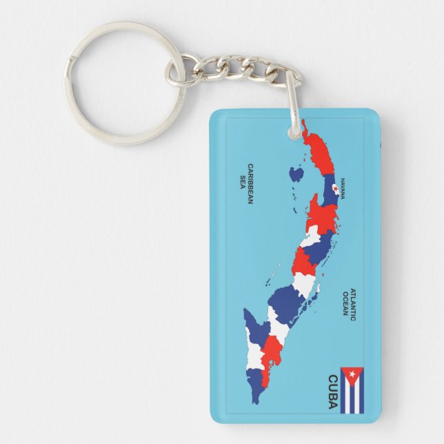 Cuba country political map flag keychain (Front)