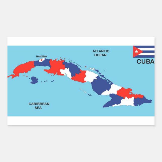 Cuba country political map flag rectangular sticker (Front)