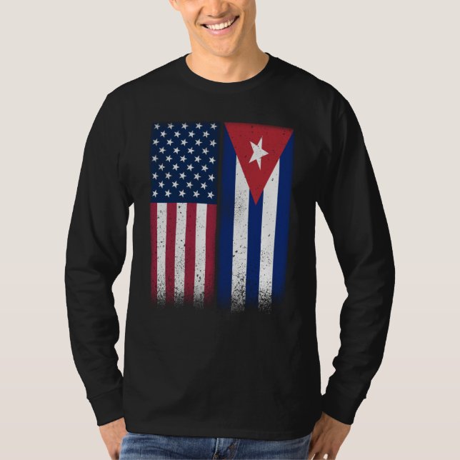 Cuba Cuban American Flags Proud USA Cuba T-Shirt (Front)