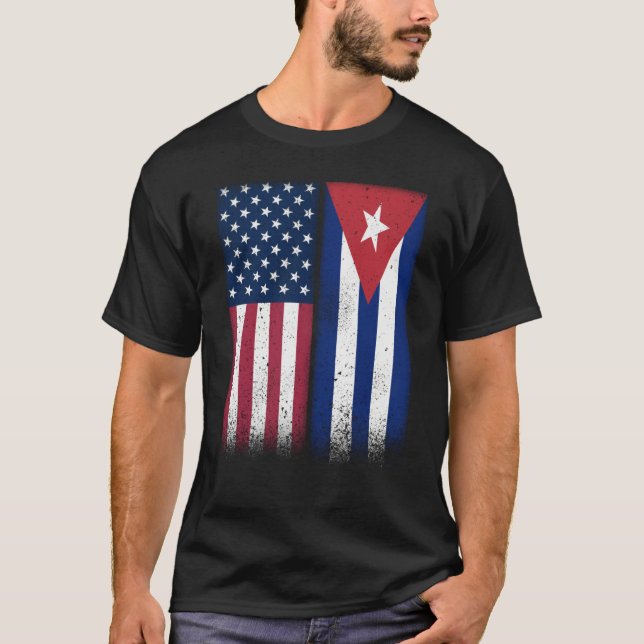 Cuba Cuban American Flags Proud USA Cuba T-Shirt (Front)