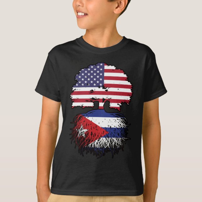 Cuba Cuban American USA Tree Roots Flag T-Shirt (Front)