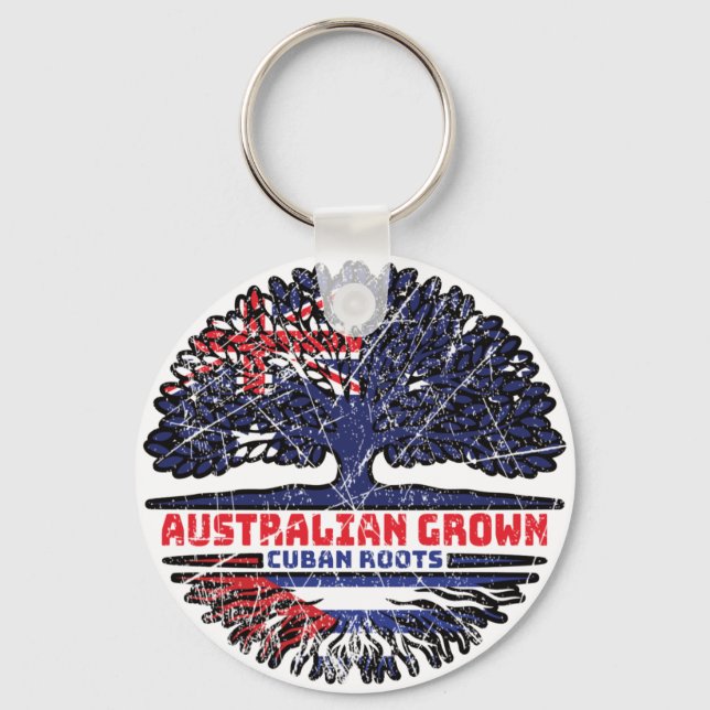 Cuba Cuban Australian Australia Tree Roots Flag Keychain (Front)