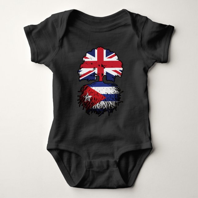 Cuba Cuban British UK Tree Roots Flag Baby Bodysuit (Front)