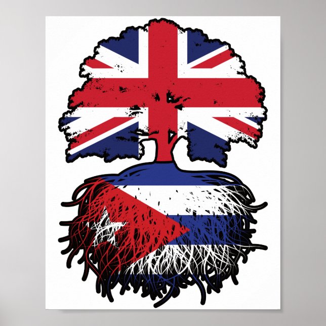 Cuba Cuban British UK Tree Roots Flag Poster (Front)