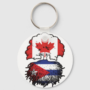 Cuba Cuban Canadian Canada Tree Roots Flag Keychain