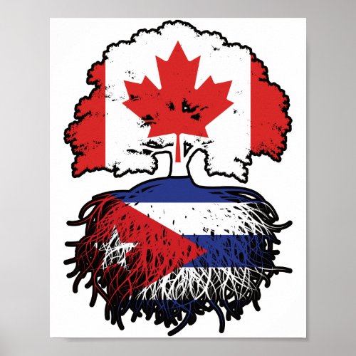 Cuba Cuban Canadian Canada Tree Roots Flag Poster