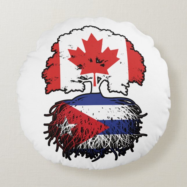 Cuba Cuban Canadian Canada Tree Roots Flag Round Pillow (Front)