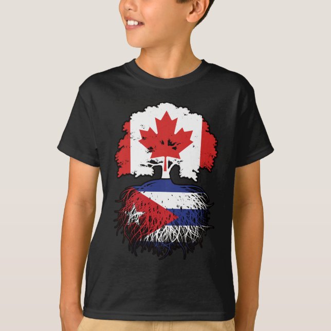 Cuba Cuban Canadian Canada Tree Roots Flag T-Shirt (Front)