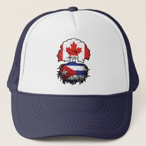 Cuba Cuban Canadian Canada Tree Roots Flag Trucker Hat