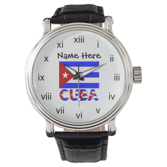 Cuba Cuban Flag Light Blue Personalized Watch (Front)