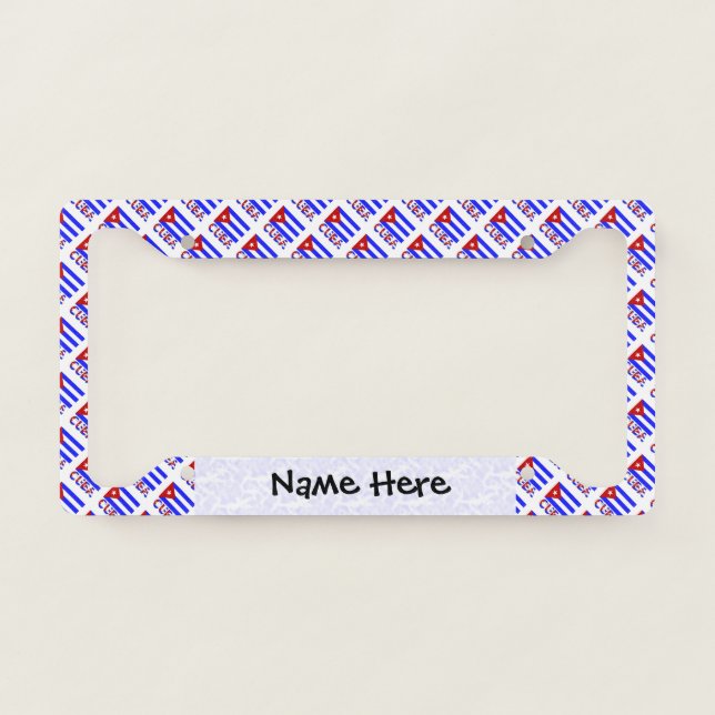 Cuba Cuban Flag Tiled Light Blue Personalized License Plate Frame (Front)
