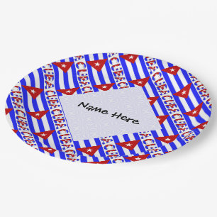 Cuba Cuban Flag Tiled Light Blue Personalized Name Paper Plates