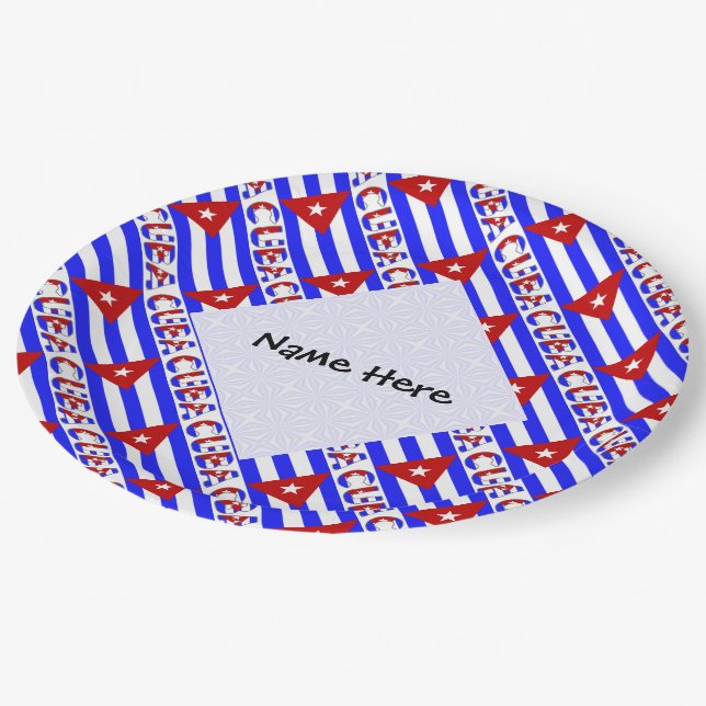 Cuba Cuban Flag Tiled Light Blue Personalized Name Paper Plates (Angled)