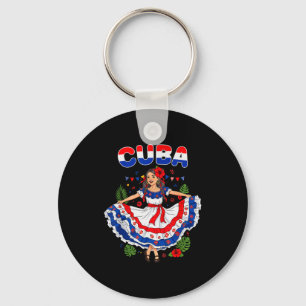 Cuba Cuban Girl Traditional Dress Trocal Flowers  Keychain