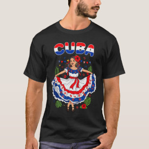 Cuba Cuban Girl Traditional Dress Trocal Flowers  T-Shirt