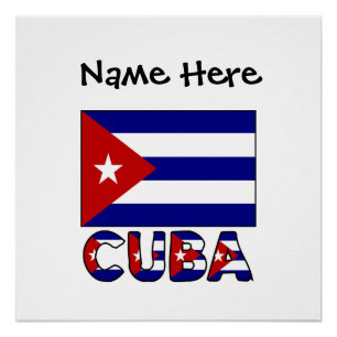 Cuba Dark Blue Cuban Flag Black Personalization  Poster