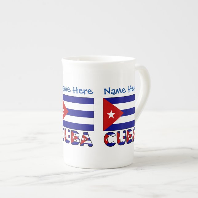 Cuba Dark Blue Cuban Flag Blue Personalization Bone China Mug (Front Right)