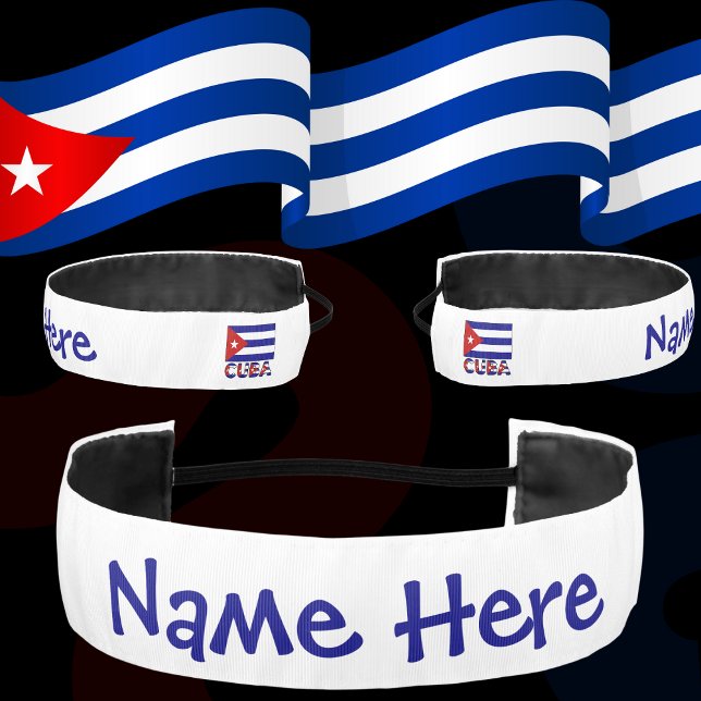 Cuba Dark Blue Cuban Flag Navy Blue Personalized  Athletic Headband (Personalized athletic headband with dark blue Cuba. Flag and the word CUBA below in flag colors.)