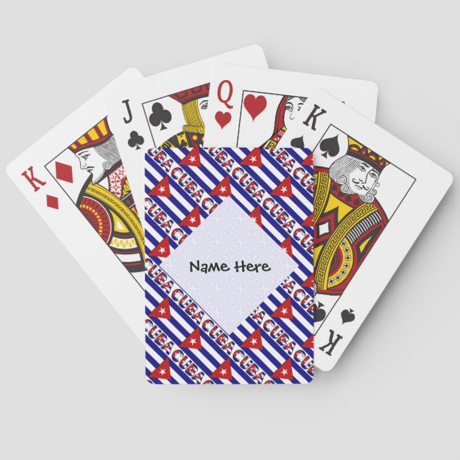 Cuba Dark Blue Cuban Flag Tiled Black Personalized Poker Cards (Back)