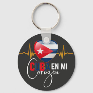 Cuba en Mi corazon Caribbean Cubano Cubana  Keychain
