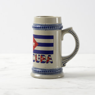 Cuba Flag and Word Dark Blue Stripes Beer Stein