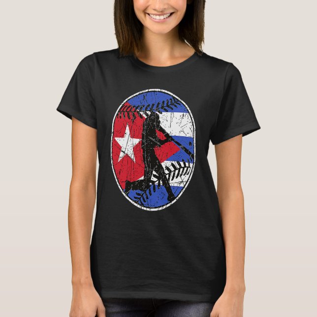 Cuba Flag Baseball Hitter Cuban Baseball Fan Cuban T-Shirt (Front)