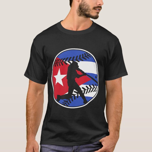 Cuba Flag Baseball Hitter Cuban Flag T-Shirt (Front)
