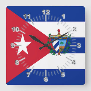Cuba flag-coat of arms square wall clock