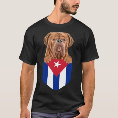 Cuba Flag Dogues de Bordeaux Dog In Pocket T_Shirt