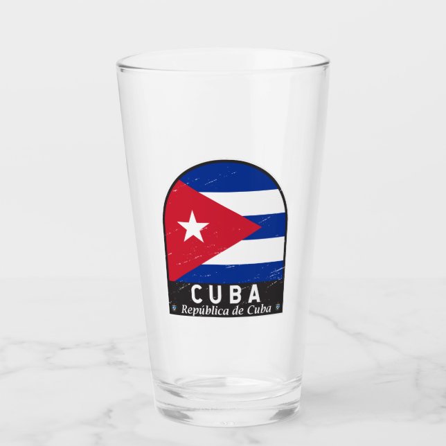 Cuba Flag Emblem Distressed Vintage Glass (Front)