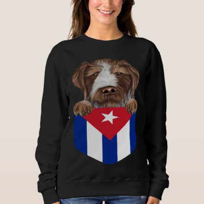 Cuba Flag German Wirehaired Pointer Dog In Pocket Sweatshirt