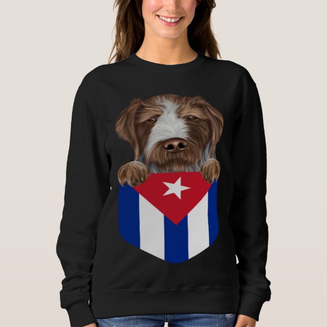 Cuba Flag German Wirehaired Pointer Dog In Pocket Sweatshirt (Front)