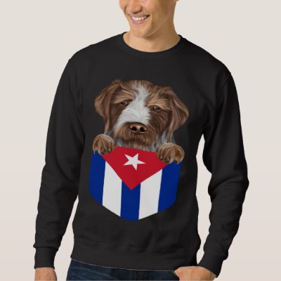 Cuba Flag German Wirehaired Pointer Dog In Pocket Sweatshirt