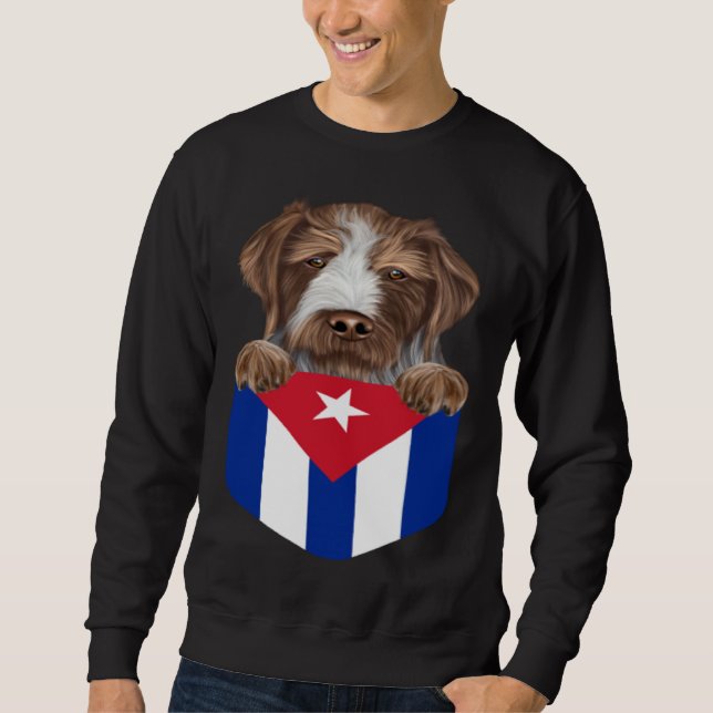 Cuba Flag German Wirehaired Pointer Dog In Pocket Sweatshirt (Front)