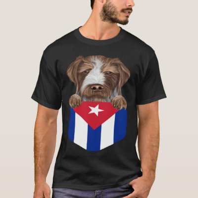 Cuba Flag German Wirehaired Pointer Dog In Pocket T-Shirt