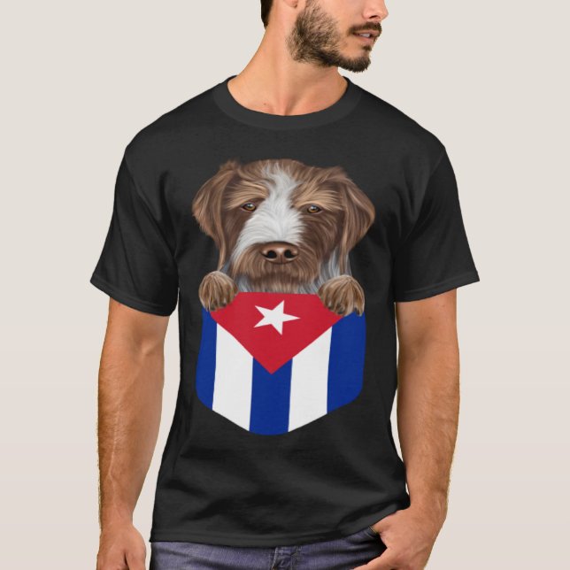 Cuba Flag German Wirehaired Pointer Dog In Pocket T-Shirt (Front)