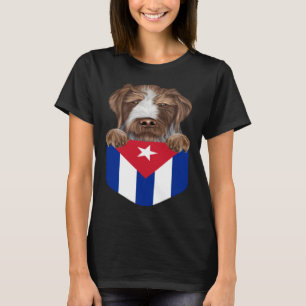 Cuba Flag German Wirehaired Pointer Dog In Pocket T-Shirt