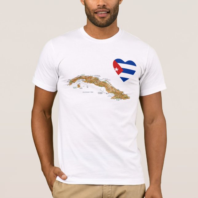 Cuba Flag Heart + Map T-Shirt (Front)