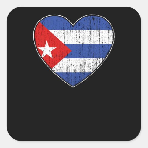 Cuba Flag Love Heart Cuban Square Sticker