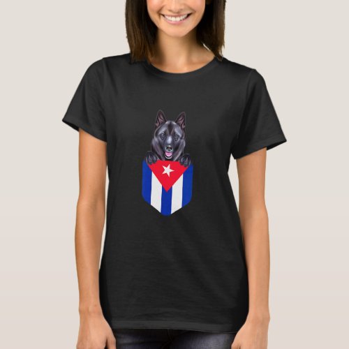 Cuba Flag Norwegian Elkhound Dog In Pocket  T_Shirt