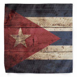 Cuba Flag on Old Wood Grain Bandana