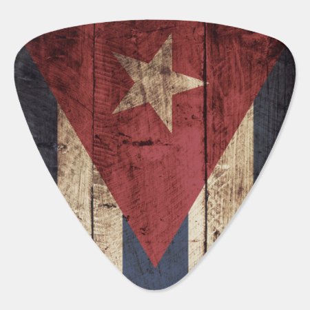 Cuba Flag On Old Wood Grain Guitar Pick