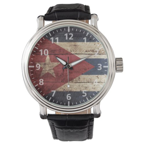 Cuba Flag on Old Wood Grain Watch