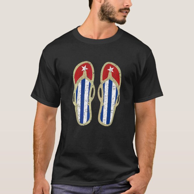 Cuba Flag Retro Flip Flops Cuban Pride T-Shirt (Front)