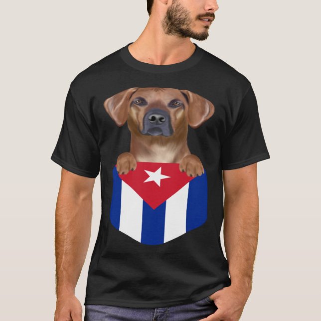 Cuba Flag Rhodesian Ridgeback Dog In Pocket T-Shirt (Front)