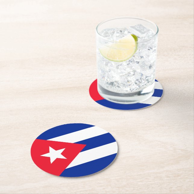 Cuba flag round paper coaster (Insitu)
