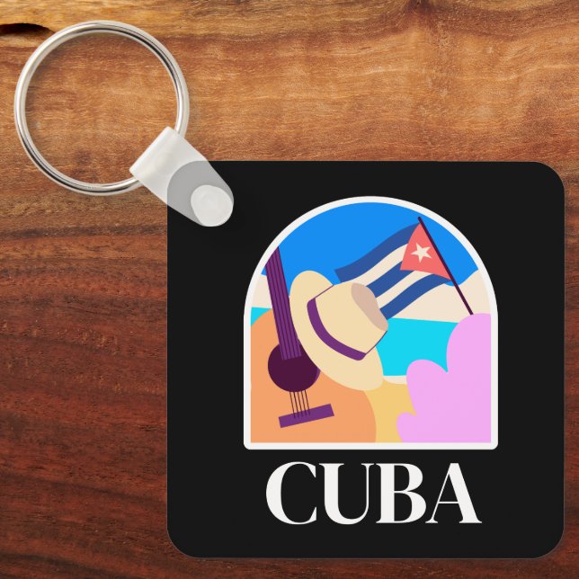 Cuba Flag Salsa Vintage Keychain (Front)