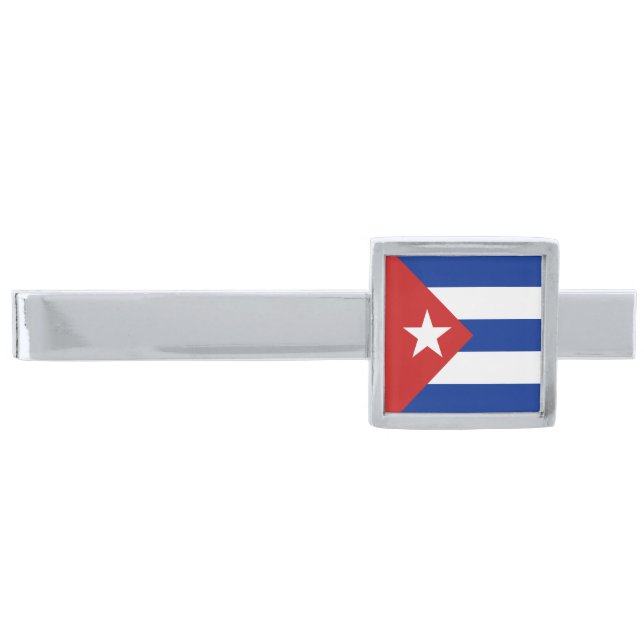 Cuba Flag Silver Finish Tie Bar (Front)