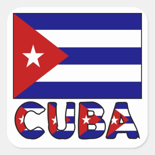 Cuba Flag  Word Dark Square Sticker